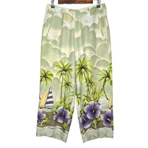 Tommy Bahama Women's Vintage 100% Silk Green Tropical Wide Leg Pants Size 10